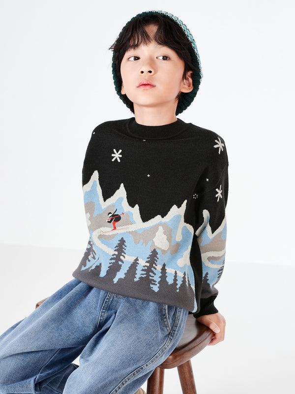 Balabala Kids Warm Skiing-Pattern Long-Sleeved Sweater