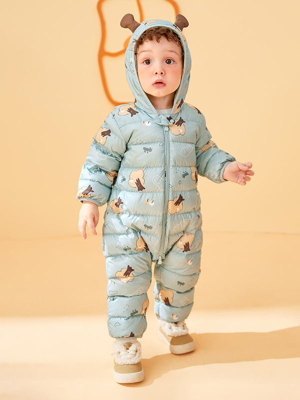 Balabala Baby Hooded Long Sleeve Art Print Jumpsuit