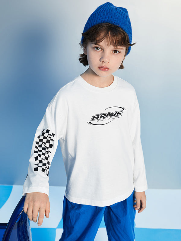 Kids Boy Trendy Letter Printing Loose Long Sleeve T-Shirt208322100107