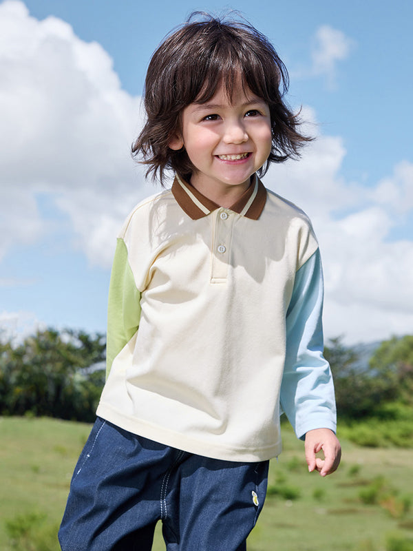 balabala Toddler Unisex Solid Colour Lapel Long Sleeve T-Shirt 2-8 Years