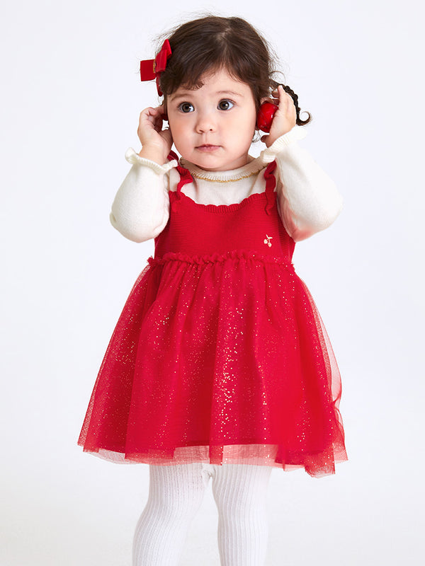 balabala Baby Girl 100% Cotton Shining Dots Woolen Dress 0-3 Years