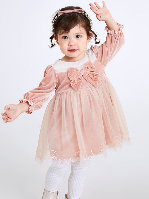 balabala Baby Girl Velvet Solid Color Woven Dress 0-3 Years